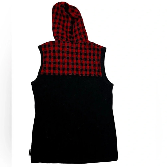 Woolrich Vest Women’s Small Checkered Lambs Wool Faux Fur Hooded Vest - Picture 2 of 6